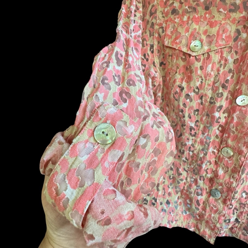 Ruby Rd Burnout Semi-Sheer Leopard Pink/Cream Spring Summer Blazer Jacket EUC - Picture 5 of 14